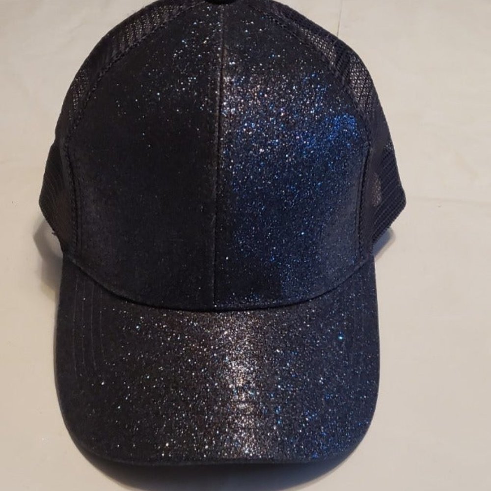 Navy Blue Glitter Ponytail Cap